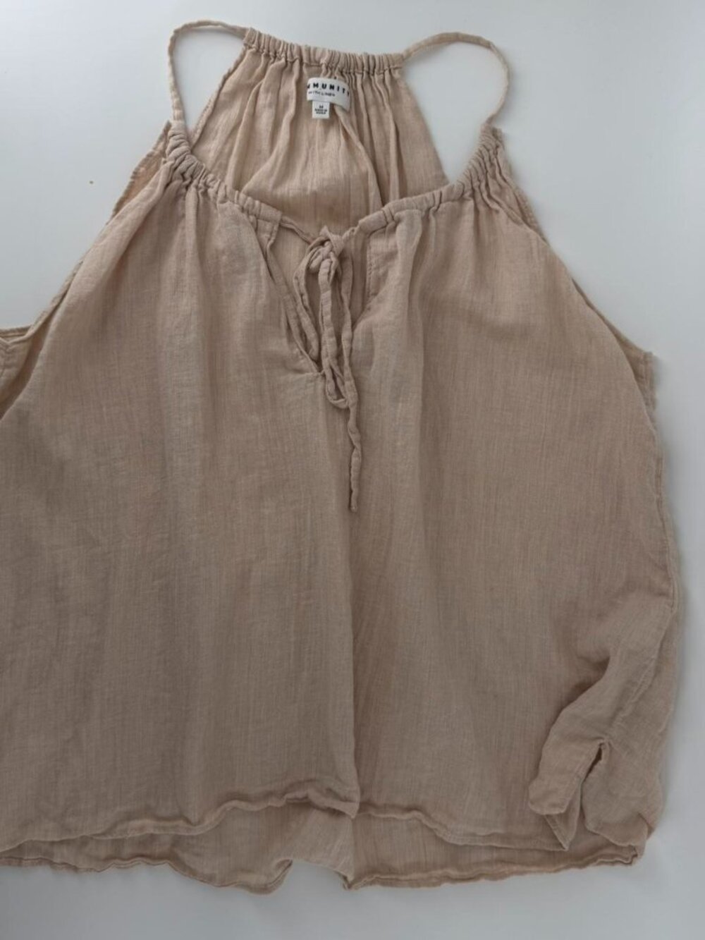 Aritzia Community Beige Cotton Linen Halter Tie Neck Boho Top Size M